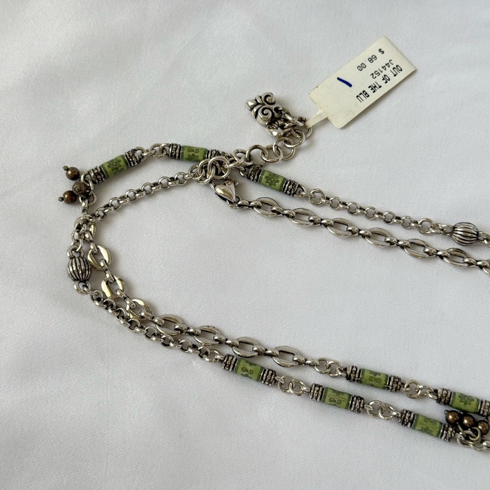 Vintage Brighton “Out of the Blu” 19in Elegant Silver and Green Beaded Necklace